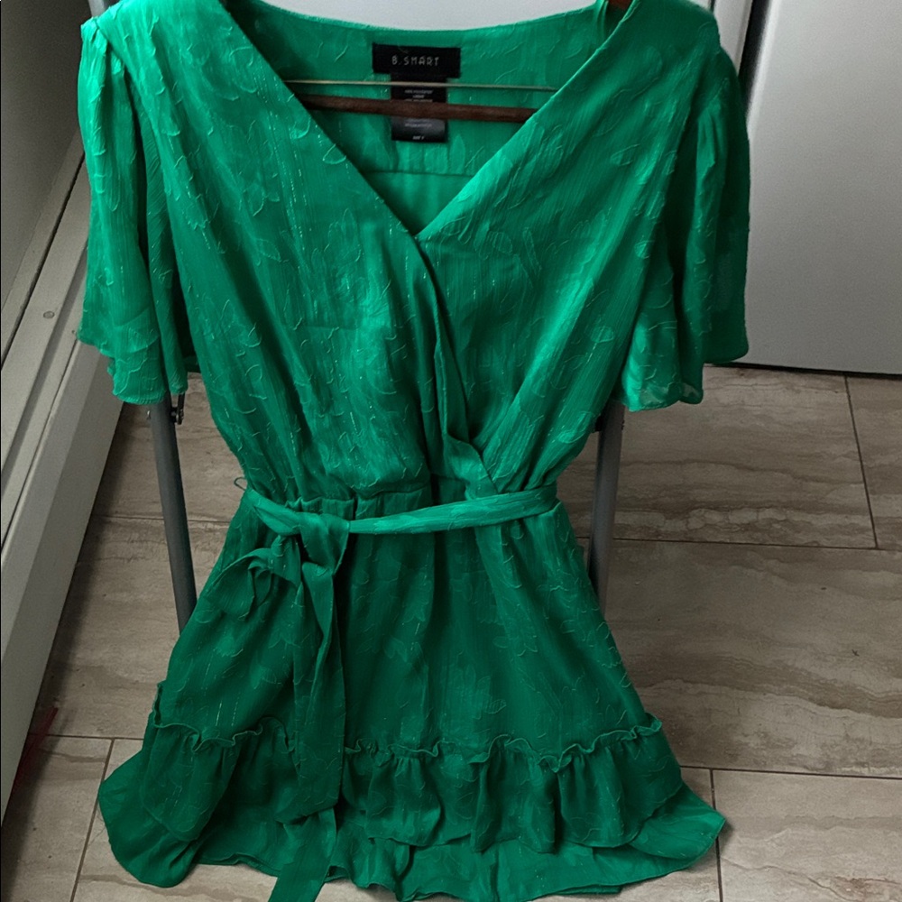 MOTHER’S DAY B. Smart Bright Green Wrap Dress with Tie Waist ROMPER